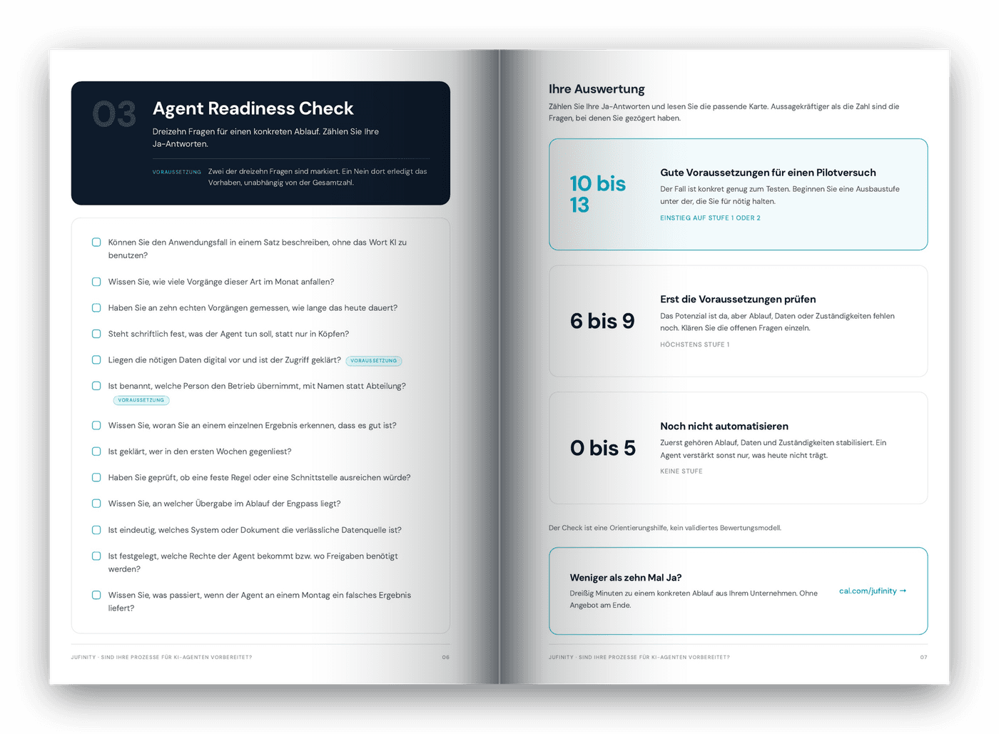 Das aufgeschlagene Whitepaper mit dem Readiness Check und der Auswertung