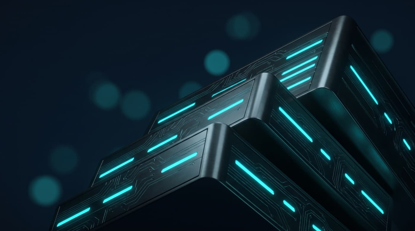 Stacked servers with glowing circuit traces, symbol of local AI on your own hardware