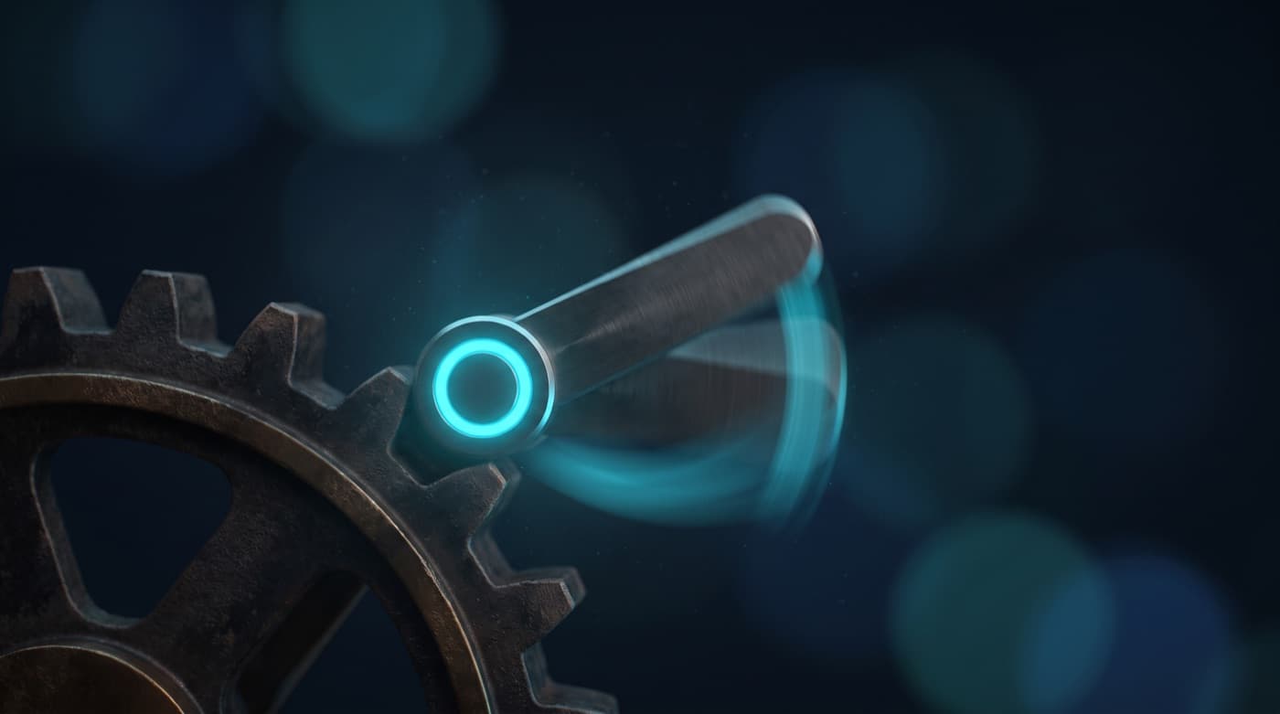 A lever engaging a gear, symbol of automated processes